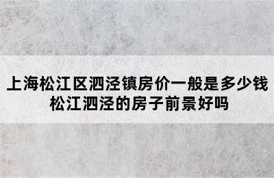 上海松江区泗泾镇房价一般是多少钱 松江泗泾的房子前景好吗